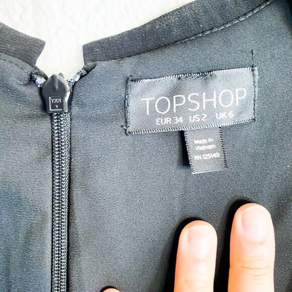 ☀️ TOPSHOP Black Floral Embroidered Surplice Dress Size 2 Ruffle Grunge Tulle - Picture 6 of 6
